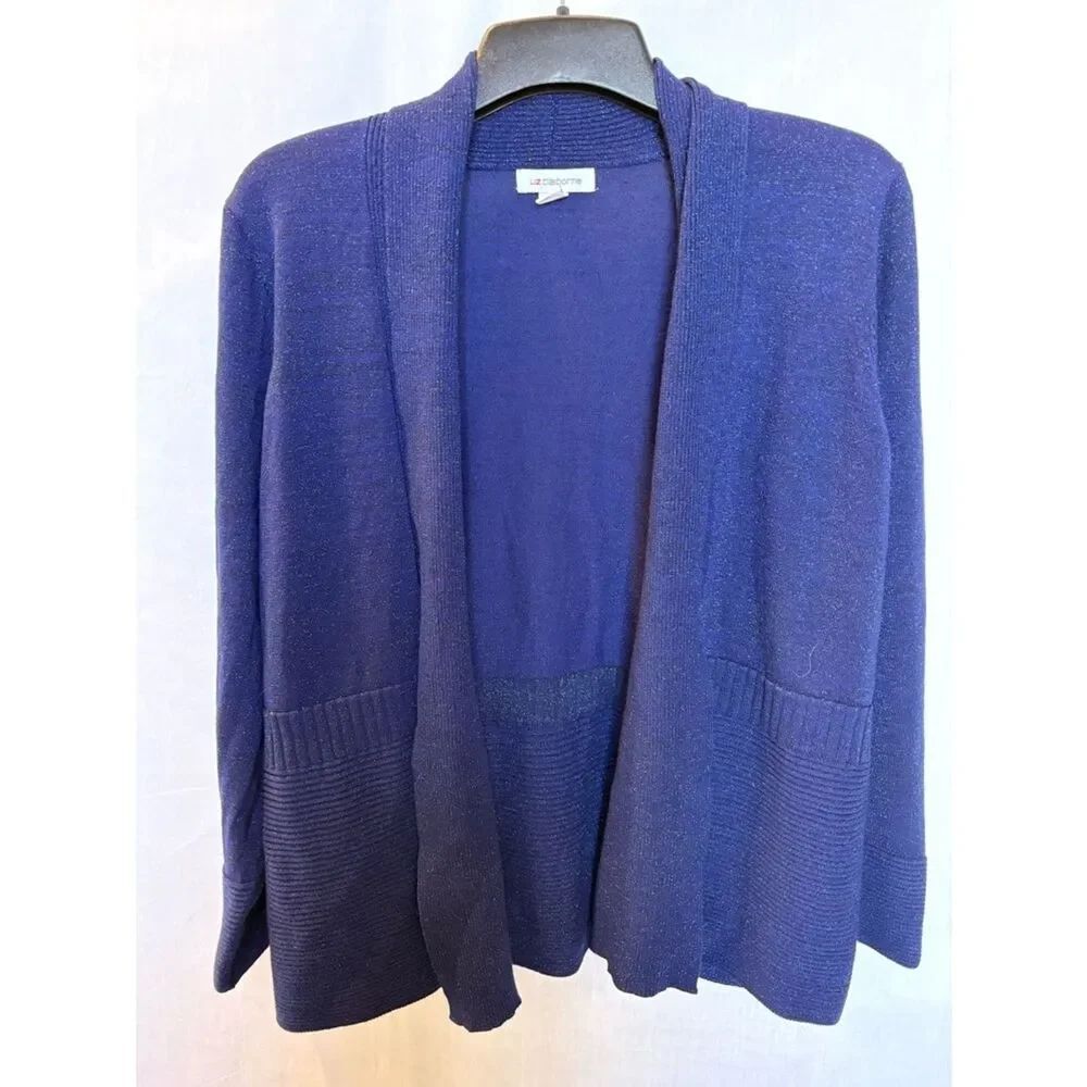 Liz Claiborne Dark Blue Open-Front Women's Sweater Cardigan Size Large